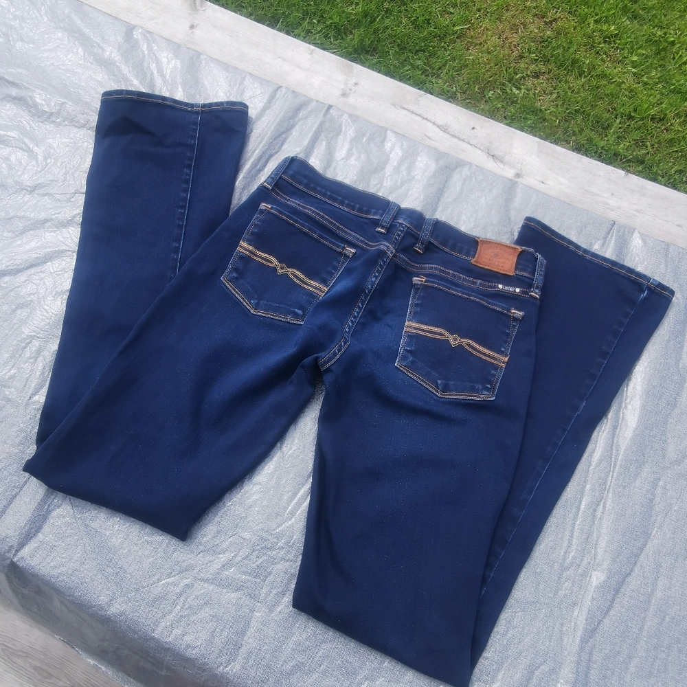 LUCKY BRAND blue denim rusty gold stitching charlie baby boot size 6 long